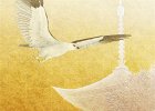 白鷹金彩  2013年お正月作品、自作した金箔風テクスチャを使って仕上げた作品です。はるさんの「金屏風」というコメントで調べてみて、綺麗だなと思ったことが制作のきっかけでした。金箔に掘り込んだような効果を得たいと思ってエンボスを線画に付加してみたのですが、それだけではうまくいかず、いろいろと検討した結果結局はレイヤーをわずかばかりずらしました。背景の塔は宮島の五重塔（写真）を使用しています。白鷹はPoserのレンダリング画像を画像処理して仕上げました。Forum3Dお題でレンダ■飛翔投稿作品です。（2013年1月制作）   使用ソフト　Poser2012　GIMP2.8　CLIP STUDIO PAINT PRO｜クレジット　Eagle2　Eagle2 Expansion（DAZ）